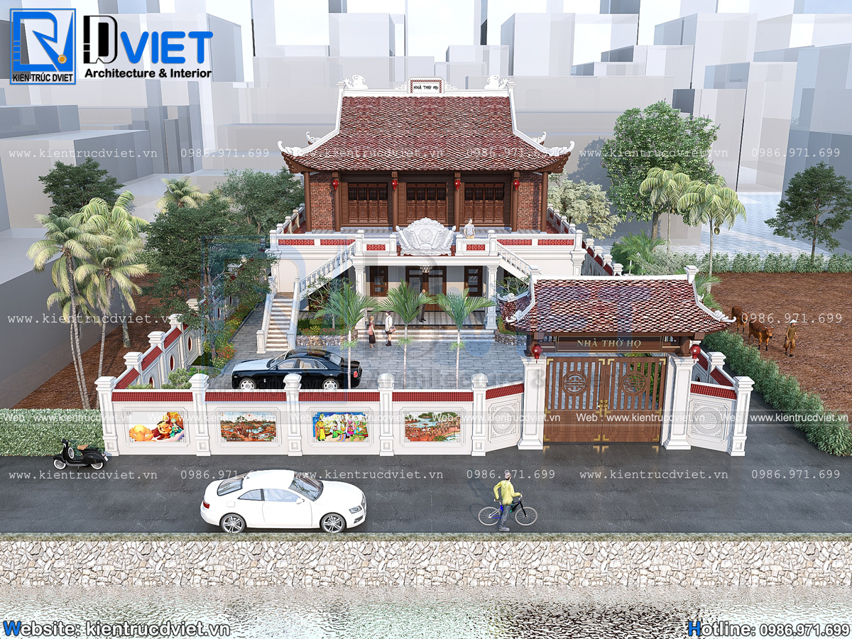 thiết kế nhà thờ họ (từ đường) 2 tầng 3 gian 4 mái tại Hưng Hà - Thái Bình (5)