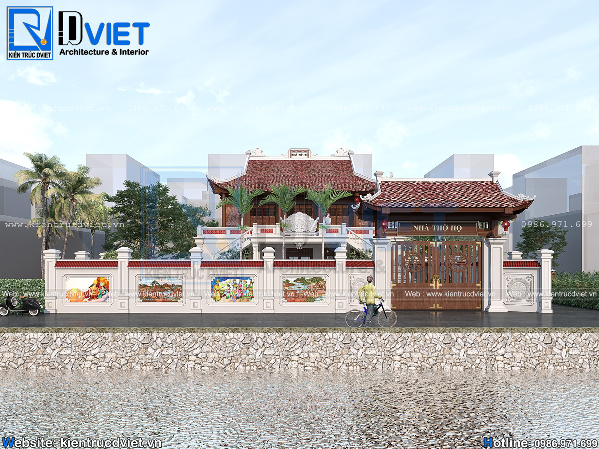thiết kế nhà thờ họ (từ đường) 2 tầng 3 gian 4 mái tại Hưng Hà - Thái Bình (6)