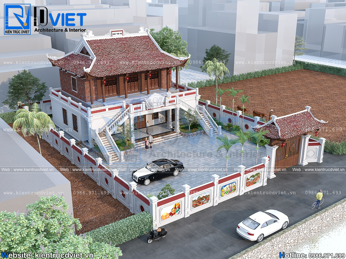 thiết kế nhà thờ họ (từ đường) 2 tầng 3 gian 4 mái tại Hưng Hà - Thái Bình (7)