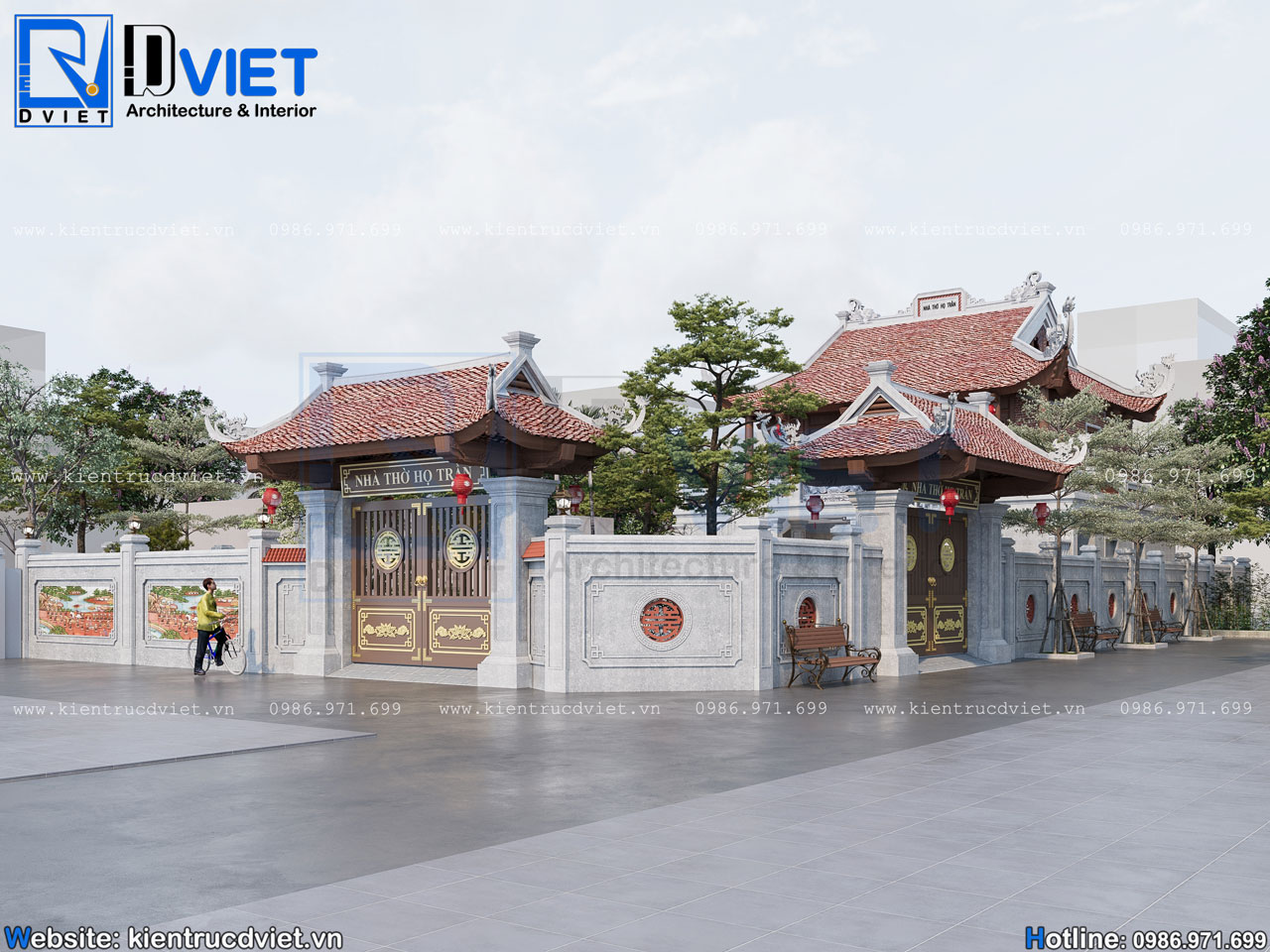 Thiết kế nhà thờ họ (từ đường) 2 tầng 3 gian 4 mái 14x15,5m kết hợp ở tại huyện Đông Hưng - Thái Bình (2)