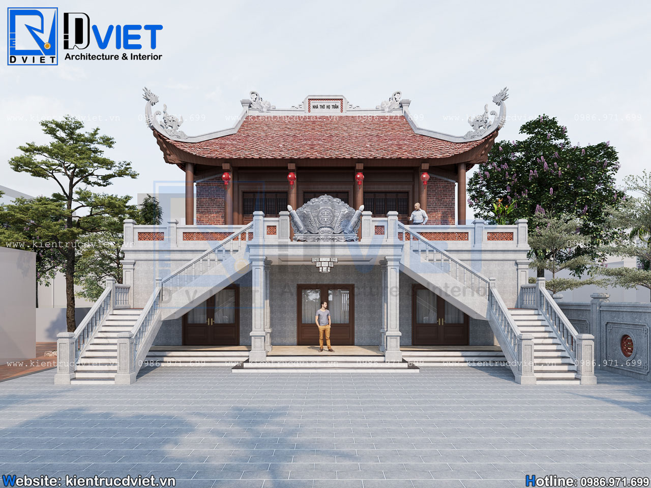 Thiết kế nhà thờ họ (từ đường) 2 tầng 3 gian 4 mái 14x15,5m kết hợp ở tại huyện Đông Hưng - Thái Bình (3)