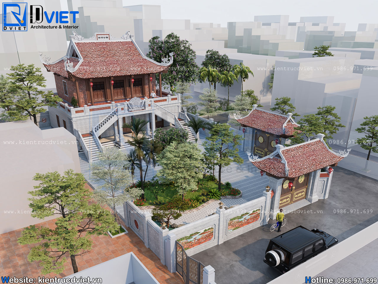 Thiết kế nhà thờ họ (từ đường) 2 tầng 3 gian 4 mái 14x15,5m kết hợp ở tại huyện Đông Hưng - Thái Bình (4)