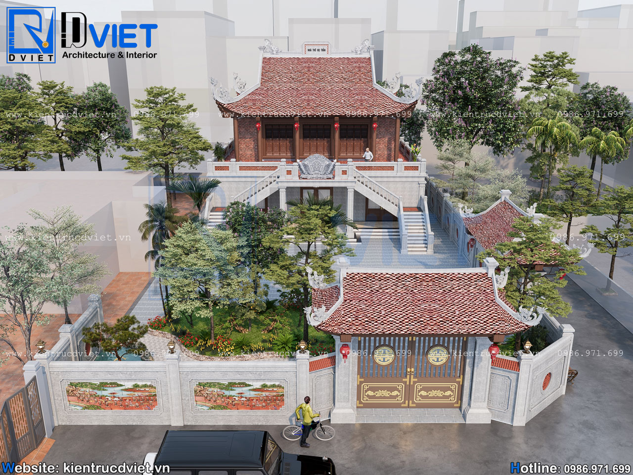 Thiết kế nhà thờ họ (từ đường) 2 tầng 3 gian 4 mái 14x15,5m kết hợp ở tại huyện Đông Hưng - Thái Bình (5)