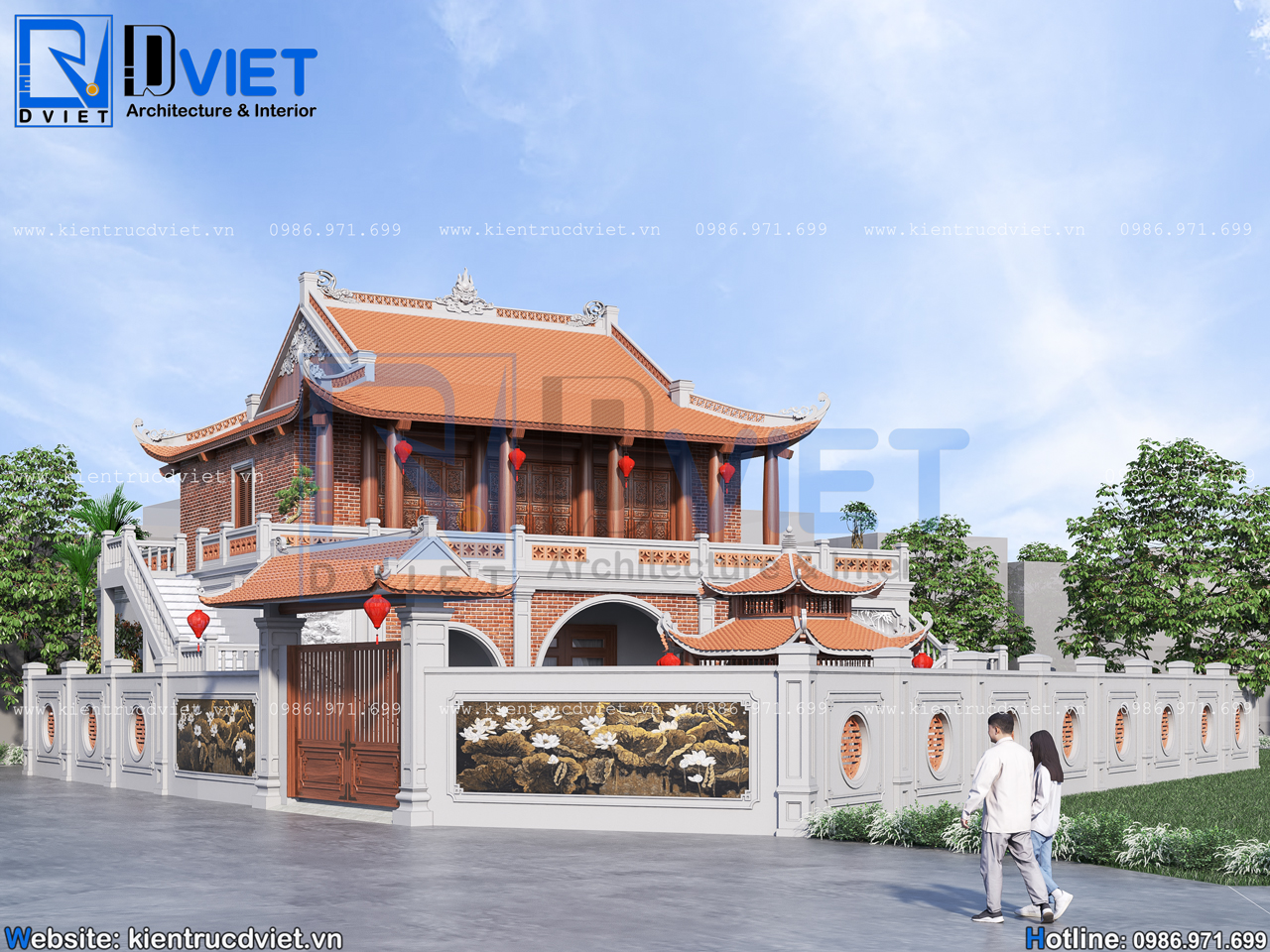 thiết kế nhà thờ họ (từ đường) 2 tầng 3 gian 4 mái 15x13m kết hợp ở tại Hải Dương (2)