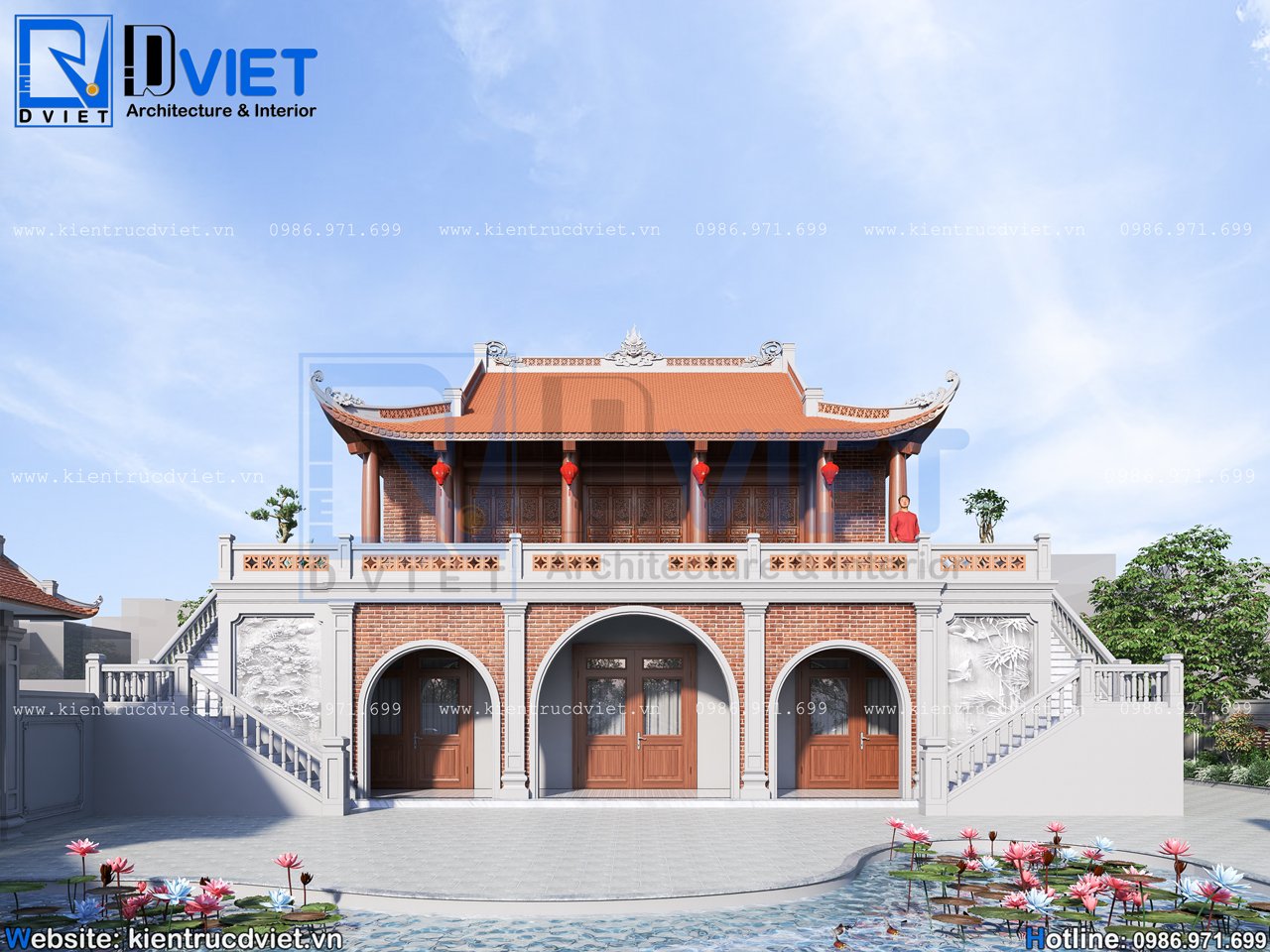 thiết kế nhà thờ họ (từ đường) 2 tầng 3 gian 4 mái 15x13m kết hợp ở tại Hải Dương (4)