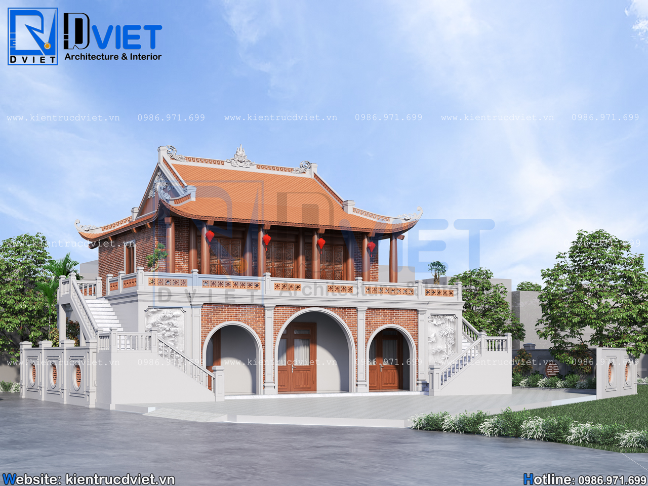 thiết kế nhà thờ họ (từ đường) 2 tầng 3 gian 4 mái 15x13m kết hợp ở tại Hải Dương (5)