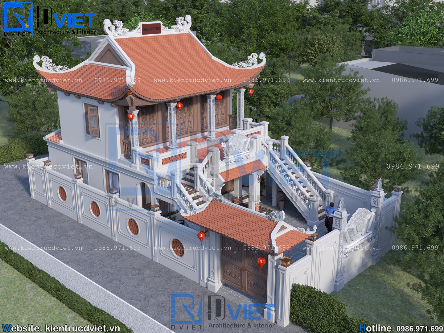 thiết kế nhà thờ họ (từ đường) 2 tầng 3 gian 4 mái 8,1x13,7m tại Nghi Xuân - Hà Tĩnh (1)