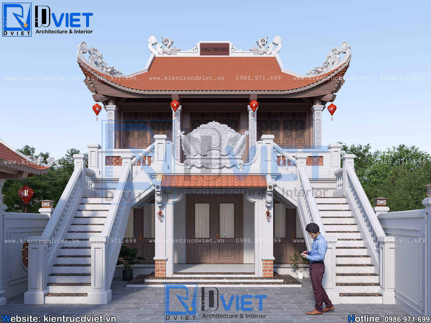 thiết kế nhà thờ họ (từ đường) 2 tầng 3 gian 4 mái 8,1x13,7m tại Nghi Xuân - Hà Tĩnh (2)