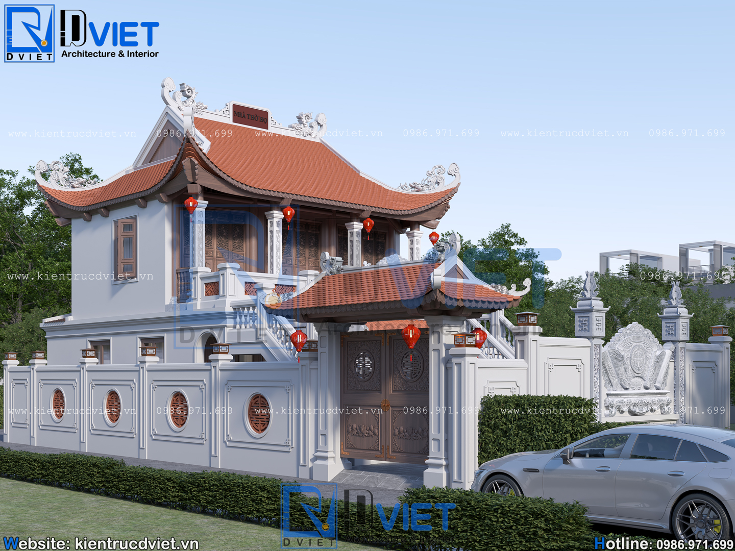 thiết kế nhà thờ họ (từ đường) 2 tầng 3 gian 4 mái 8,1x13,7m tại Nghi Xuân - Hà Tĩnh (3)