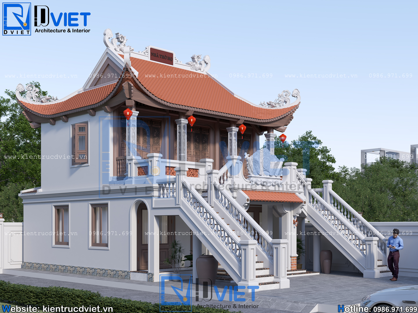 thiết kế nhà thờ họ (từ đường) 2 tầng 3 gian 4 mái 8,1x13,7m tại Nghi Xuân - Hà Tĩnh (4)