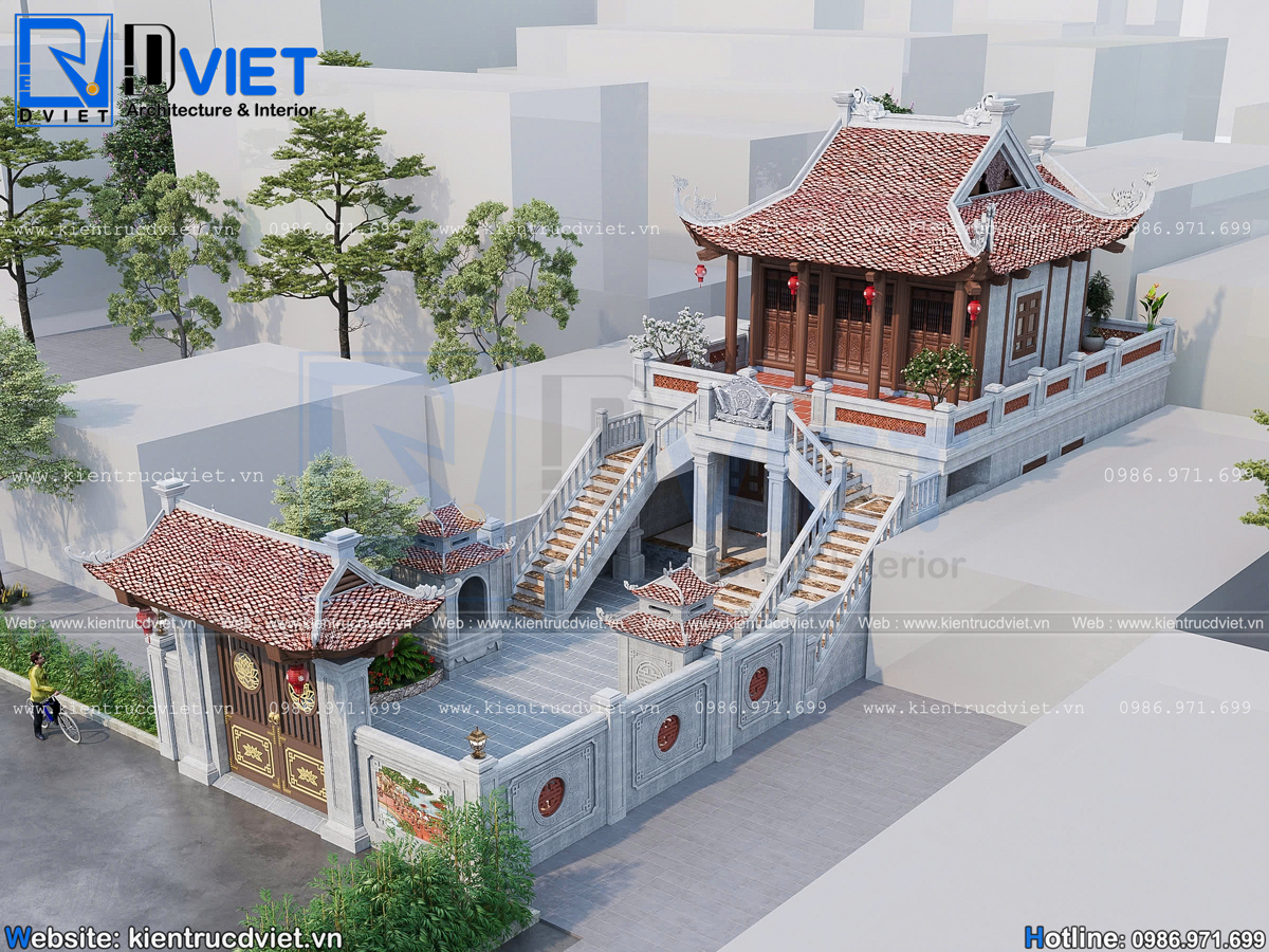Thiết kế nhà thờ họ (từ đường) 2 tầng 3 gian 4 mái có hậu cung mặt tiền 8m tại huyện Văn Lâm - Hưng Yên (3)