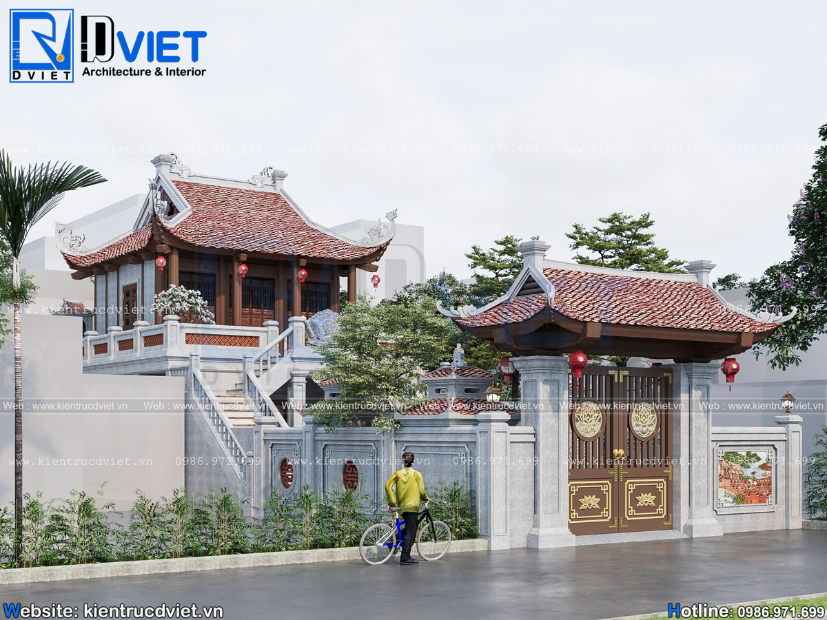 Thiết kế nhà thờ họ (từ đường) 2 tầng 3 gian 4 mái có hậu cung mặt tiền 8m tại huyện Văn Lâm - Hưng Yên (4)