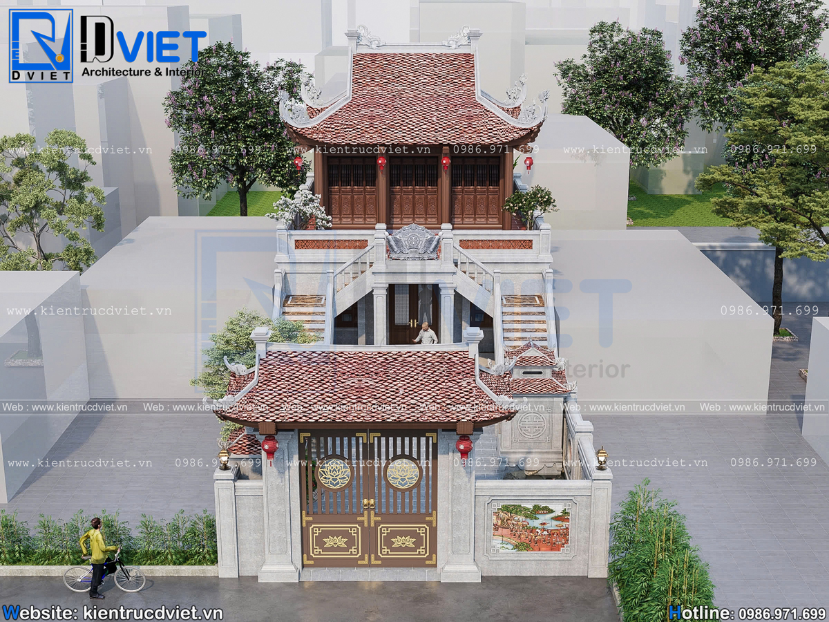 Thiết kế nhà thờ họ (từ đường) 2 tầng 3 gian 4 mái có hậu cung mặt tiền 8m tại huyện Văn Lâm - Hưng Yên (5)