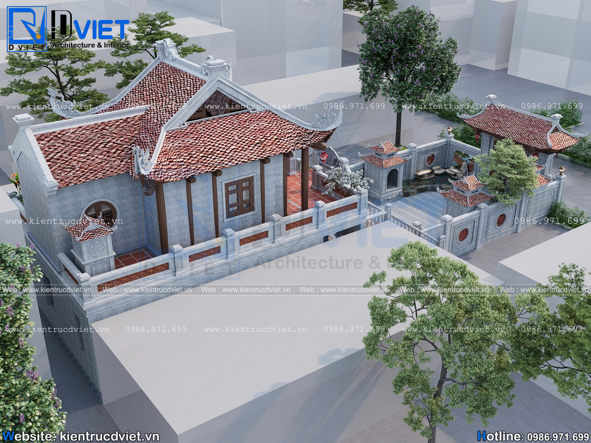 Thiết kế nhà thờ họ (từ đường) 2 tầng 3 gian 4 mái có hậu cung mặt tiền 8m tại huyện Văn Lâm - Hưng Yên (6)