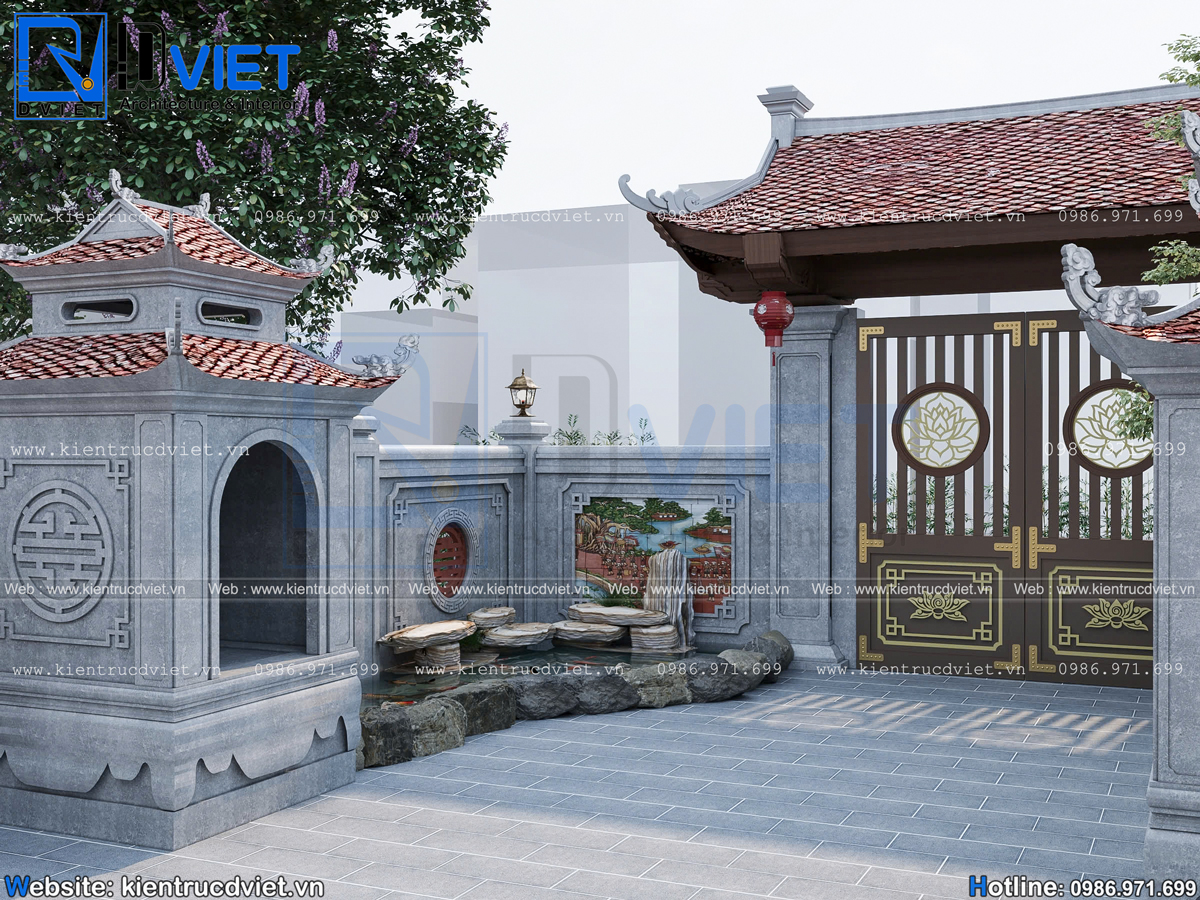 Thiết kế nhà thờ họ (từ đường) 2 tầng 3 gian 4 mái có hậu cung mặt tiền 8m tại huyện Văn Lâm - Hưng Yên (7)