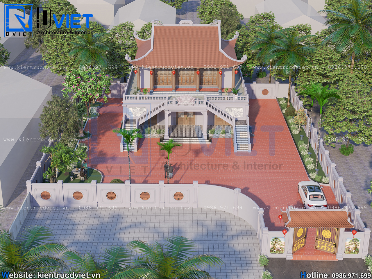 thiết kế nhà thờ họ (từ đường) 2 tầng 3 gian 4 mái đao bê tông giả gỗ 14x15,8m kết hợp ở tại Bắc Giang (6)