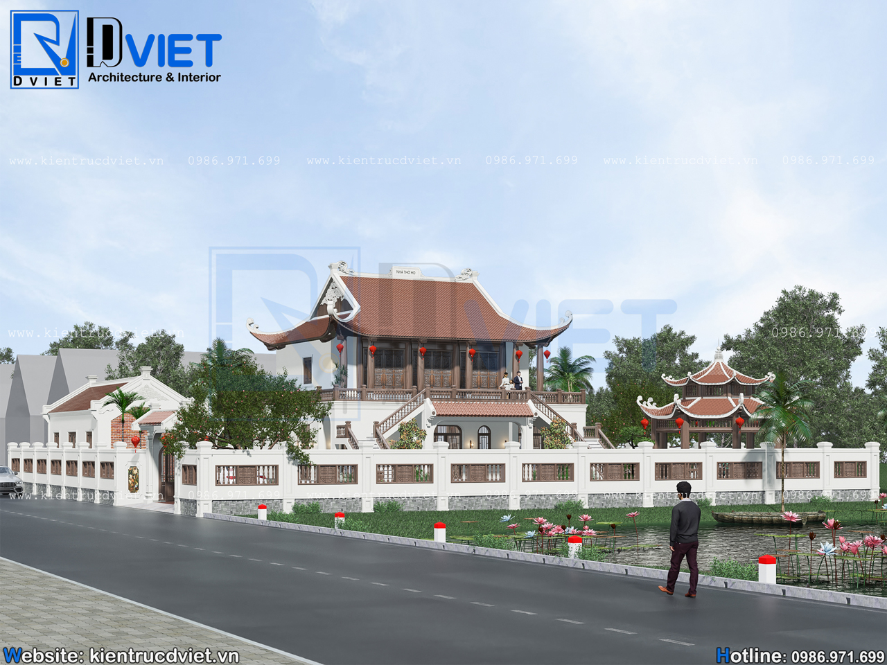 thiết kế nhà thờ họ (từ đường) 2 tầng 3 gian 4 mái kết hợp ở 14x13m tại Nghệ An (4)