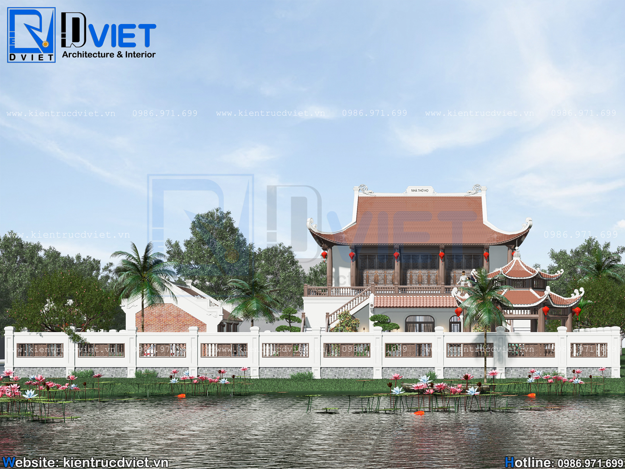 thiết kế nhà thờ họ (từ đường) 2 tầng 3 gian 4 mái kết hợp ở 14x13m tại Nghệ An (6)