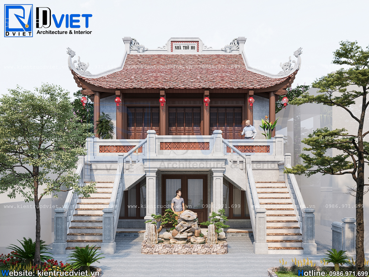 Thiết kế nhà thờ họ (từ đường) 2 tầng 3 gian 4 mái mặt tiền 8x9m tại quận Tây Hồ - Hà Nội (4)