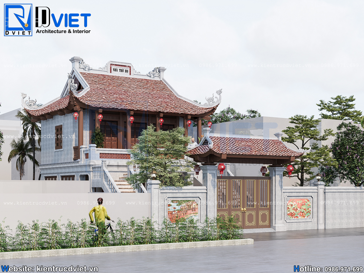 Thiết kế nhà thờ họ (từ đường) 2 tầng 3 gian 4 mái mặt tiền 8x9m tại quận Tây Hồ - Hà Nội (5)