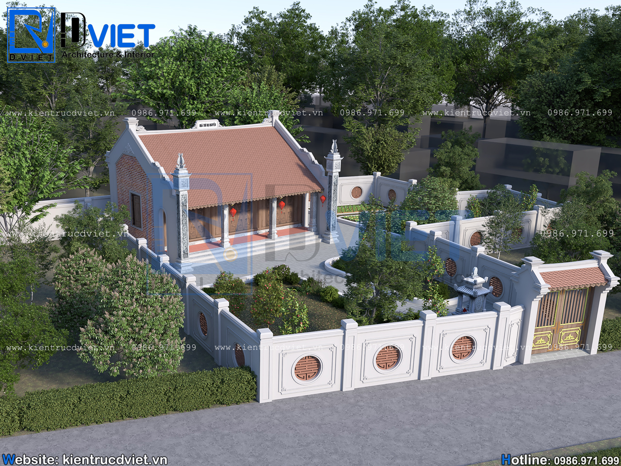 thiết kế nhà thờ họ (từ đường) 3 gian 2 mái bê tông giả gỗ 10,1x7,2m tại Thường Tín - Hà Nội (1)