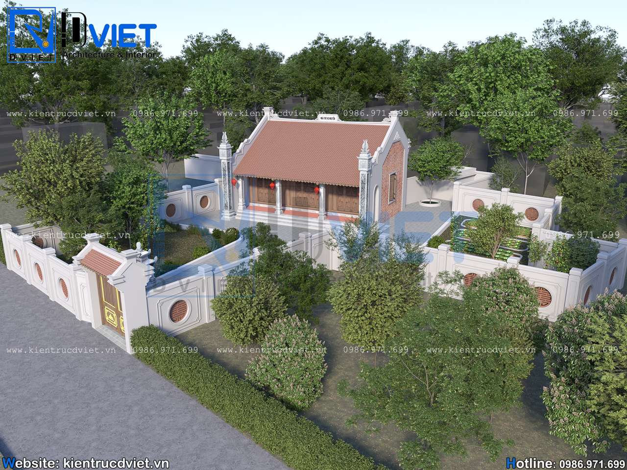 thiết kế nhà thờ họ (từ đường) 3 gian 2 mái bê tông giả gỗ 10,1x7,2m tại Thường Tín - Hà Nội (3)