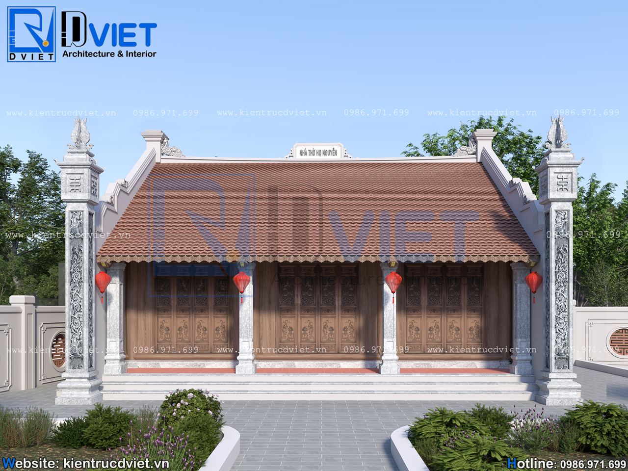 thiết kế nhà thờ họ (từ đường) 3 gian 2 mái bê tông giả gỗ 10,1x7,2m tại Thường Tín - Hà Nội (4)