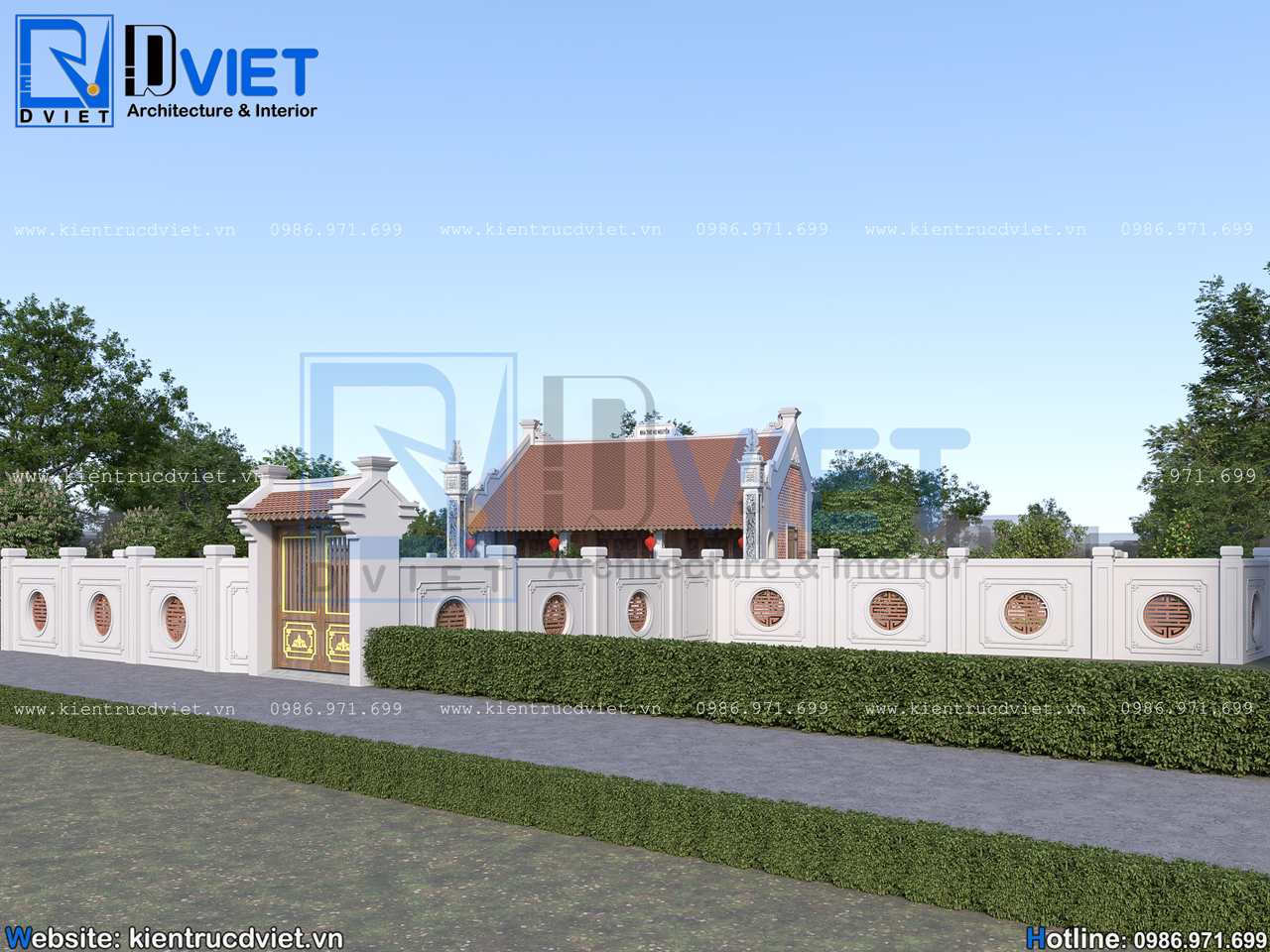 thiết kế nhà thờ họ (từ đường) 3 gian 2 mái bê tông giả gỗ 10,1x7,2m tại Thường Tín - Hà Nội (5)