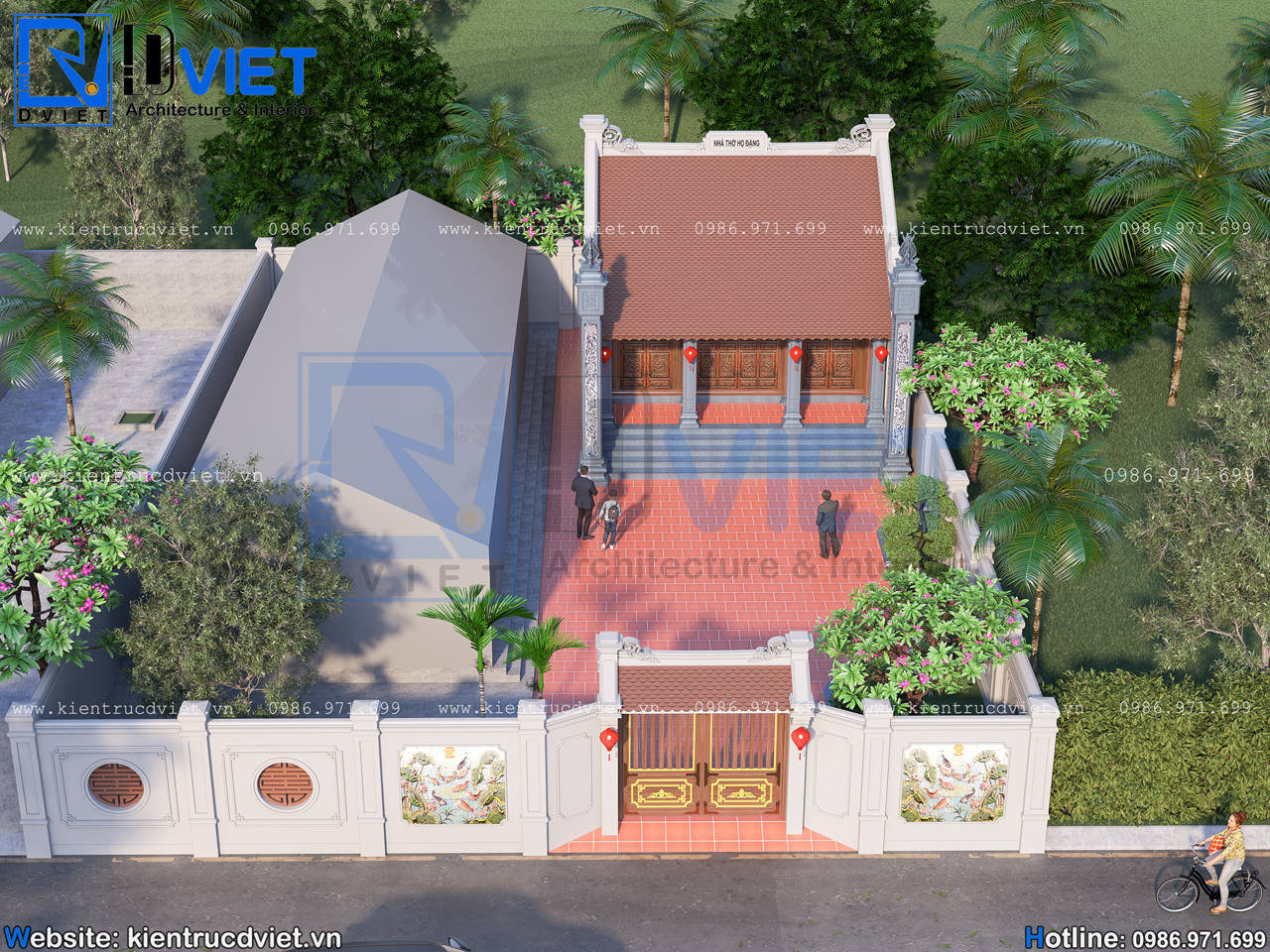 thiết kế nhà thờ họ (từ đường) 3 gian 2 mái bê tông giả gỗ 7,1x8,7m tại Phú Thọ (6)
