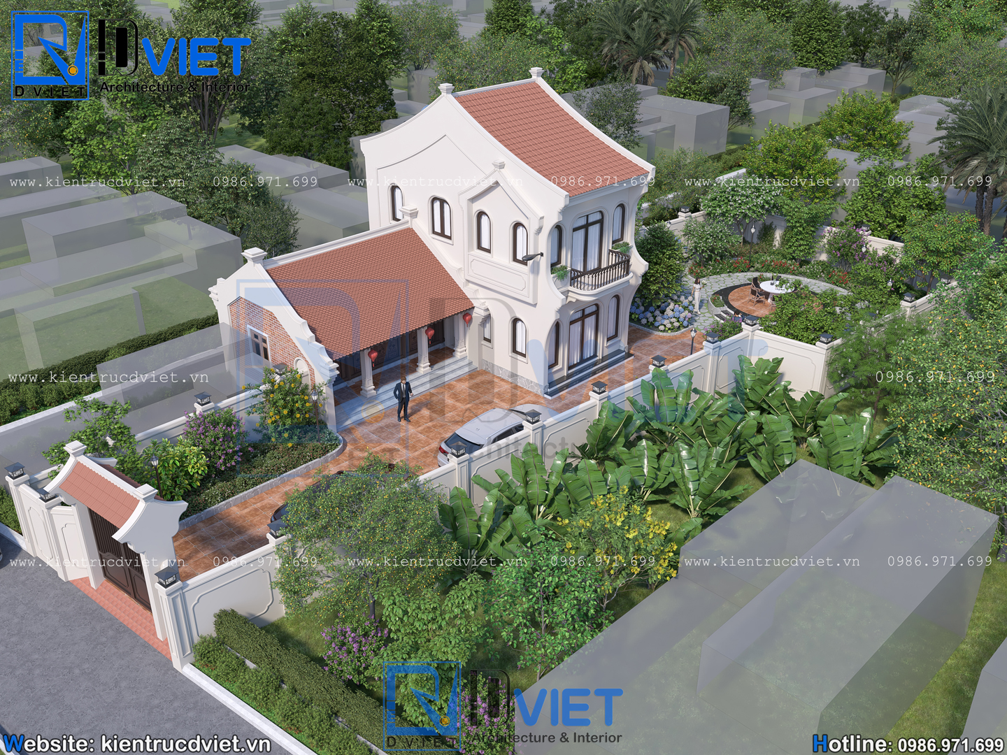 thiết kế nhà thờ họ (từ đường) 3 gian 2 mái 7,5x6,5m kết hợp nhà ở 2 tầng 5x10m tại Hưng Yên (1)