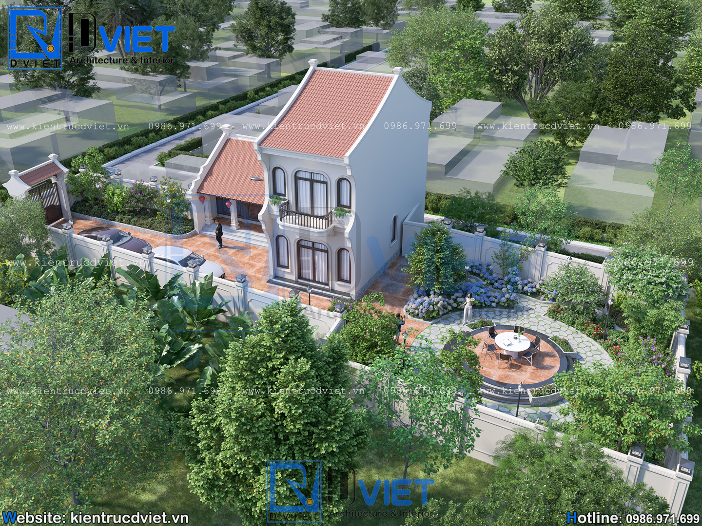 thiết kế nhà thờ họ (từ đường) 3 gian 2 mái 7,5x6,5m kết hợp nhà ở 2 tầng 5x10m tại Hưng Yên (3)