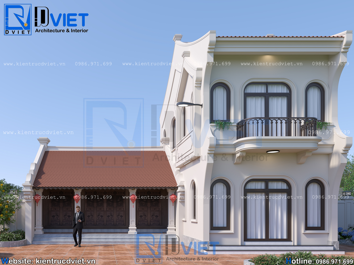 thiết kế nhà thờ họ (từ đường) 3 gian 2 mái 7,5x6,5m kết hợp nhà ở 2 tầng 5x10m tại Hưng Yên (4)