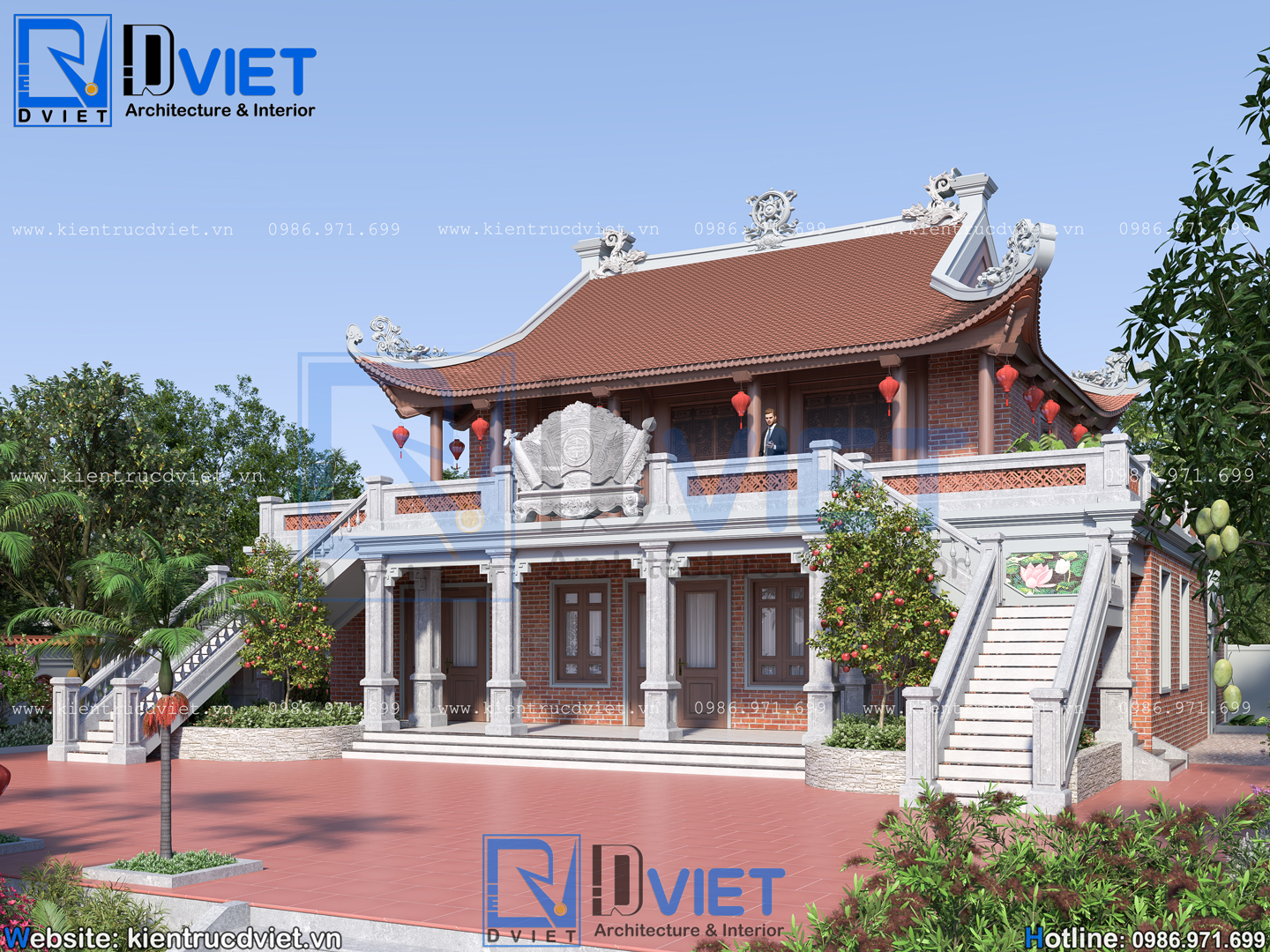 thiết kế nhà thờ họ (từ đường) 2 tầng 3 gian 4 mái đẹp tại huyện Hương Sơn - Hà Tĩnh (11)