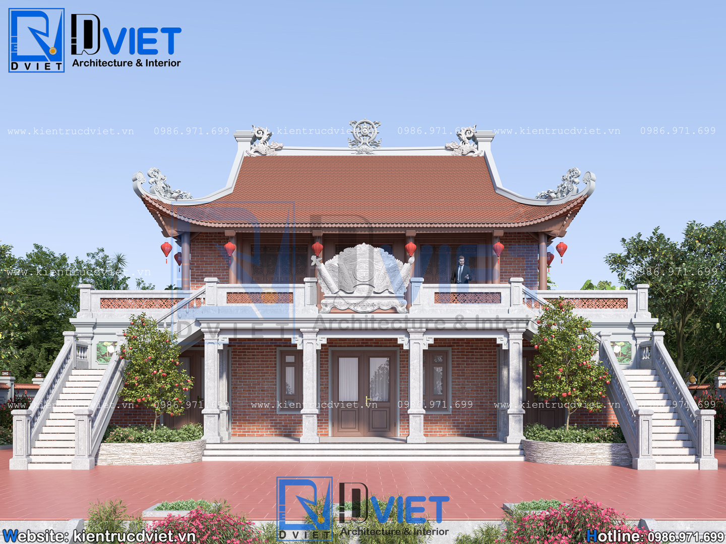 thiết kế nhà thờ họ (từ đường) 2 tầng 3 gian 4 mái đẹp tại huyện Hương Sơn - Hà Tĩnh (9)