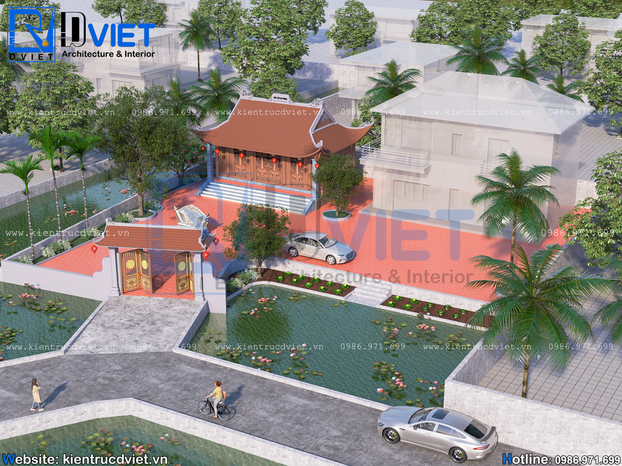 thiết kế nhà thờ họ (từ đường) 3 gian 4 mái đao bê tông giả gỗ 9,2x6m tại Ninh Giang - Hải Dương (1)