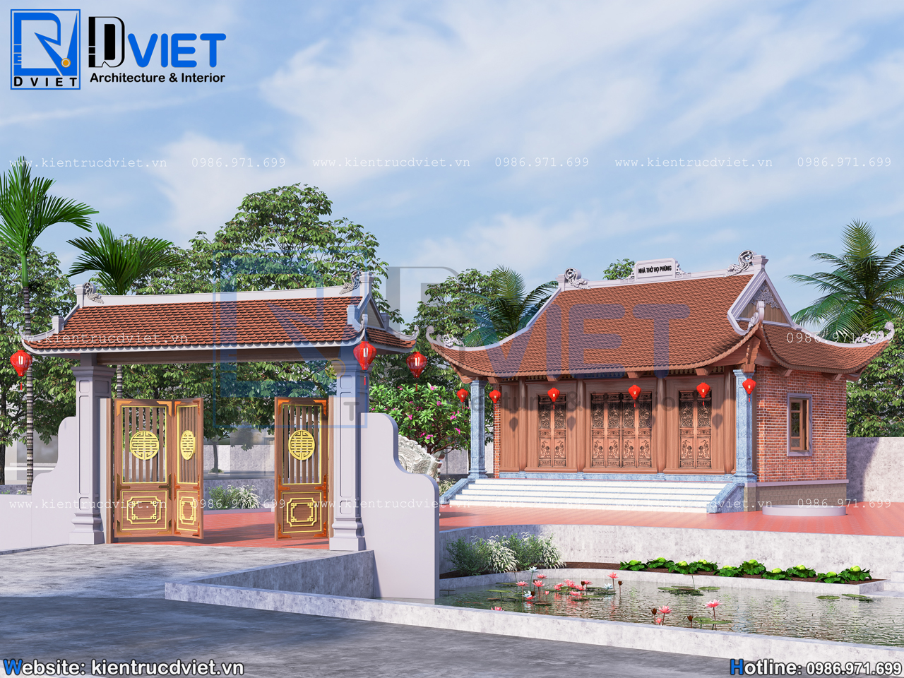 thiết kế nhà thờ họ (từ đường) 3 gian 4 mái đao bê tông giả gỗ 9,2x6m tại Ninh Giang - Hải Dương (3)