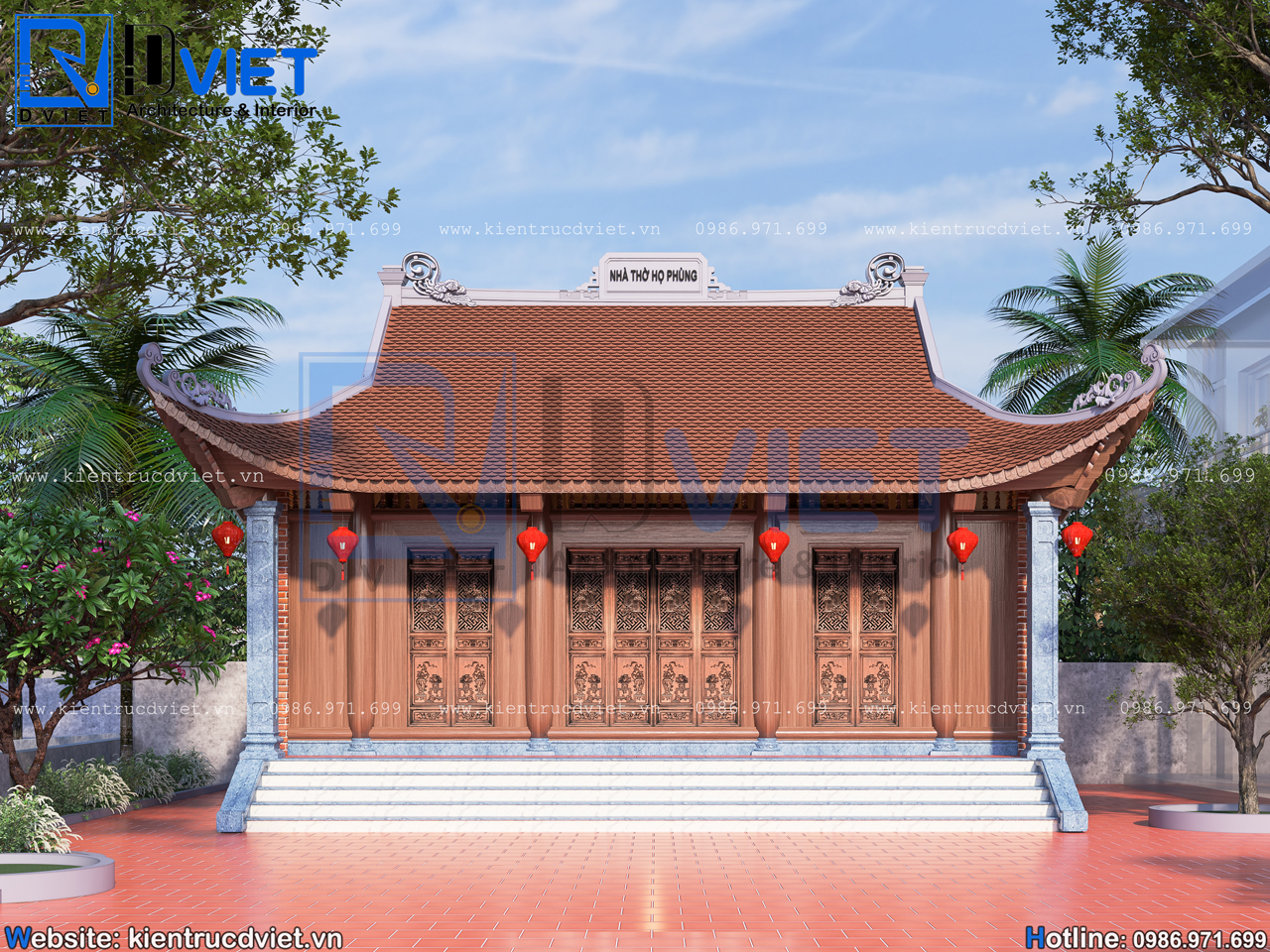 thiết kế nhà thờ họ (từ đường) 3 gian 4 mái đao bê tông giả gỗ 9,2x6m tại Ninh Giang - Hải Dương (6)