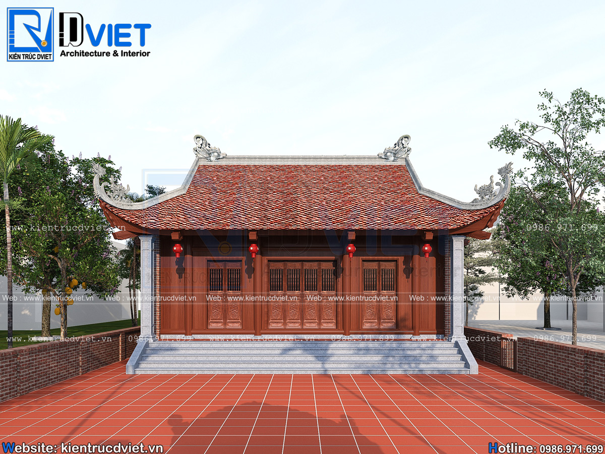 thiết kế nhà thờ họ (từ đường) 3 gian 4 mái 2 dĩ tại Nghệ An (3)