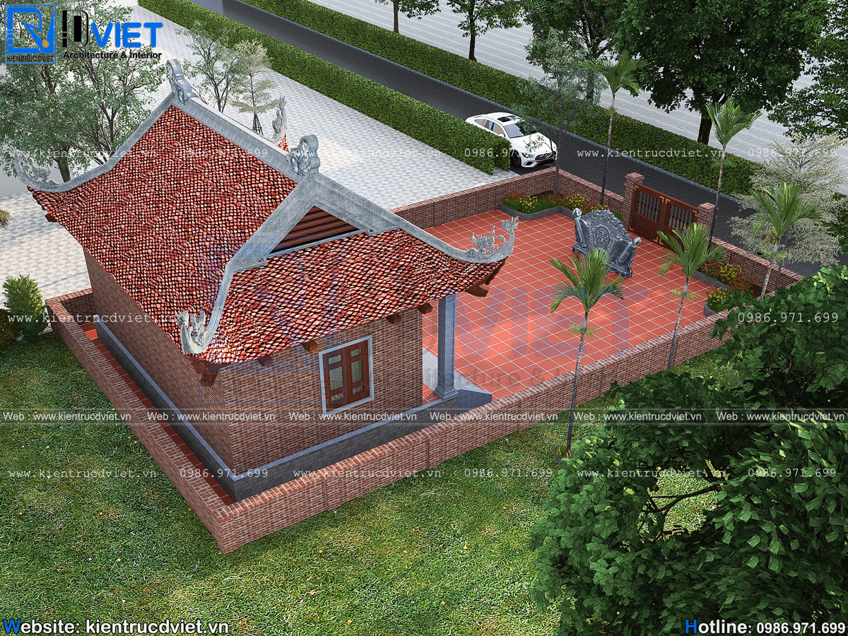 thiết kế nhà thờ họ (từ đường) 3 gian 4 mái 2 dĩ tại Nghệ An (1)