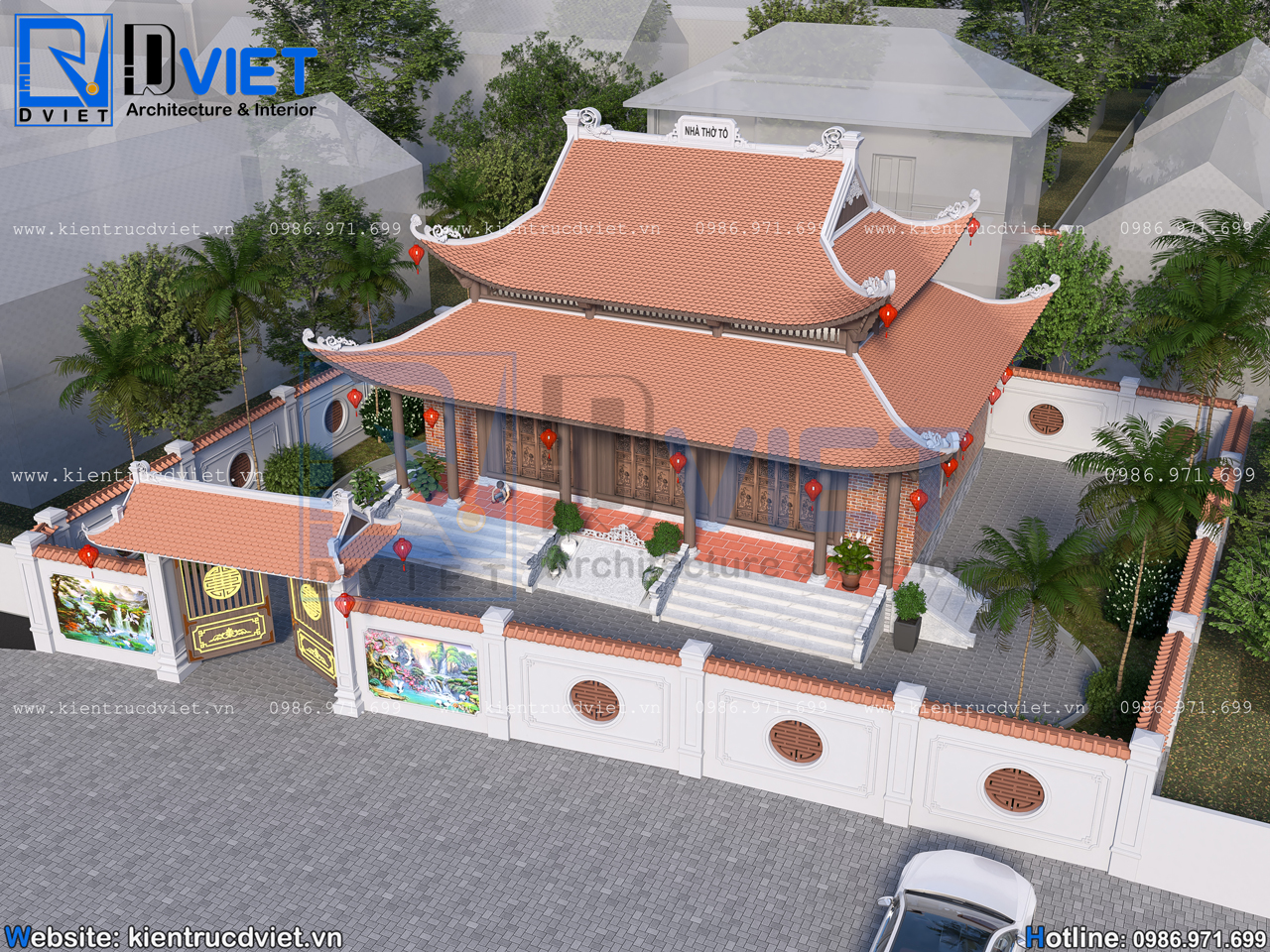 thiết kế nhà thờ họ (từ đường) 3 gian 8 mái chồng diêm 12x9m tại Ninh Bình (1)