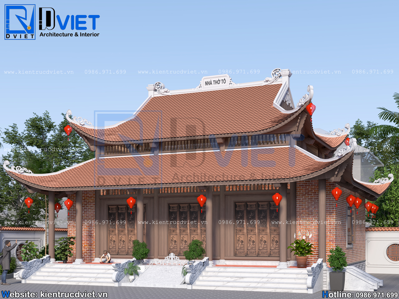 thiết kế nhà thờ họ (từ đường) 3 gian 8 mái chồng diêm 12x9m tại Ninh Bình (2)