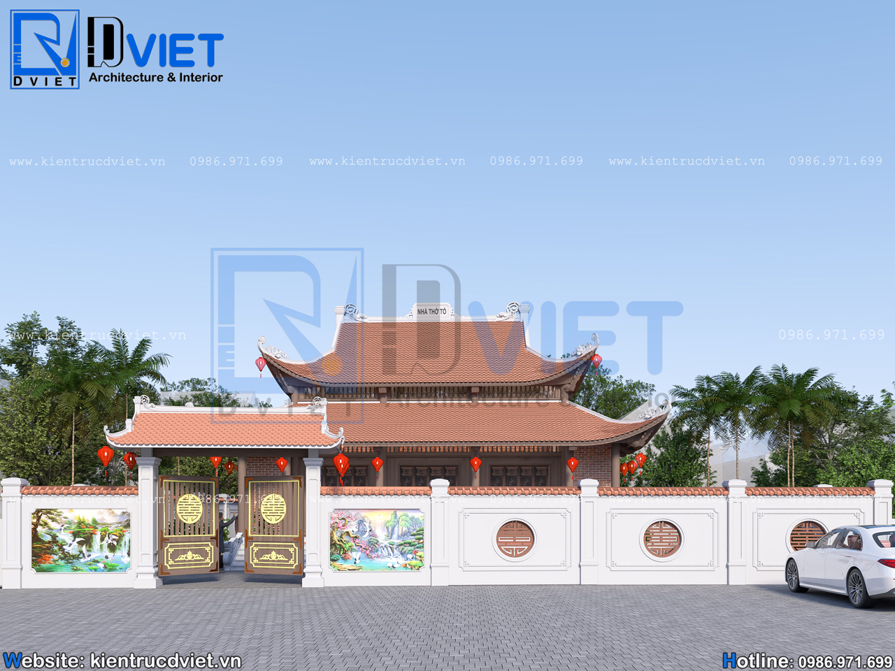 thiết kế nhà thờ họ (từ đường) 3 gian 8 mái chồng diêm 12x9m tại Ninh Bình (4)