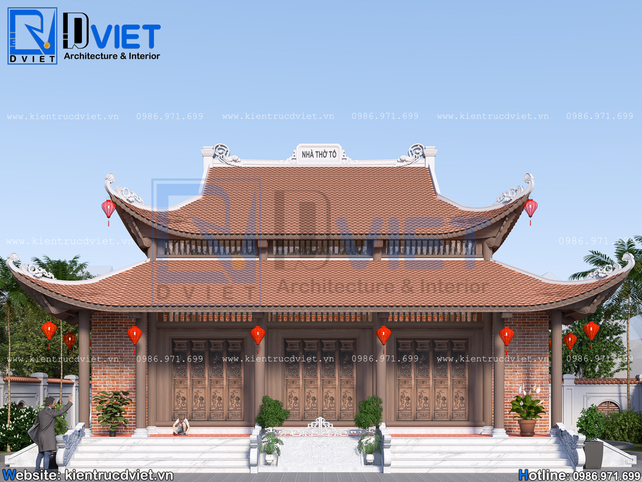 thiết kế nhà thờ họ (từ đường) 3 gian 8 mái chồng diêm 12x9m tại Ninh Bình (3)