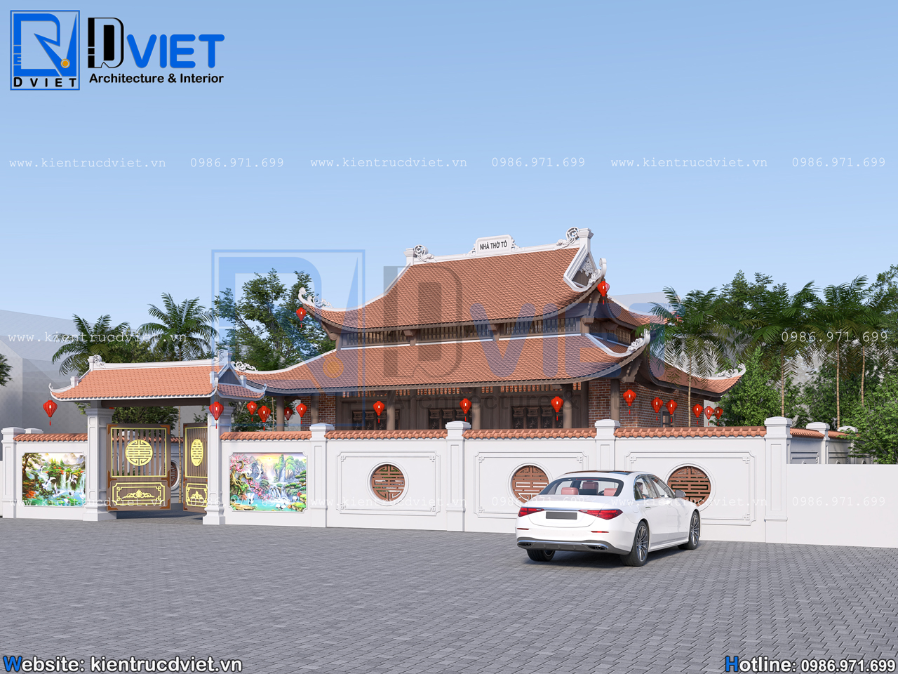 thiết kế nhà thờ họ (từ đường) 3 gian 8 mái chồng diêm 12x9m tại Ninh Bình (5)