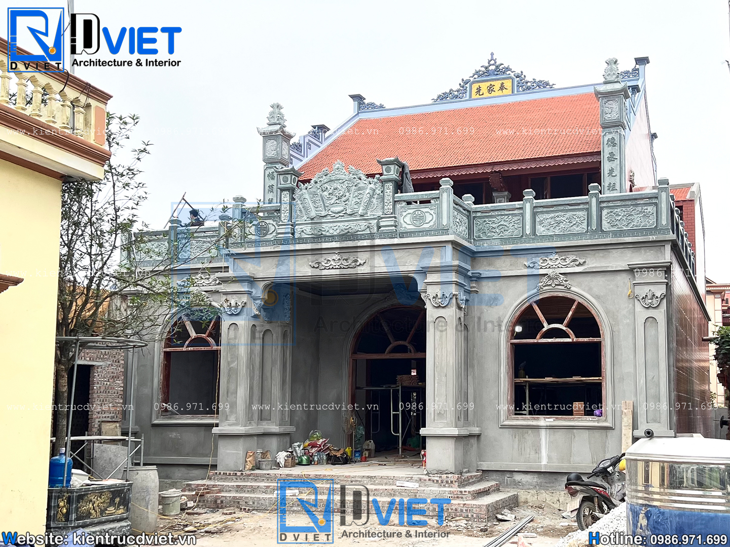 thiết kế thi công nhà thờ họ (từ đường) 2 tầng 3 gian 2 mái tân cổ điển 11x13m kết hợp ở tại Cẩm Giàng - Hải Dương (11)