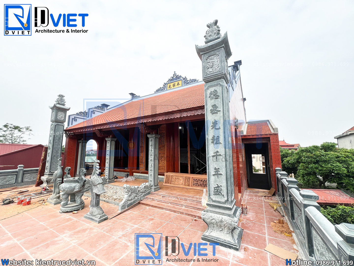 thiết kế thi công nhà thờ họ (từ đường) 2 tầng 3 gian 2 mái tân cổ điển 11x13m kết hợp ở tại Cẩm Giàng - Hải Dương (12)