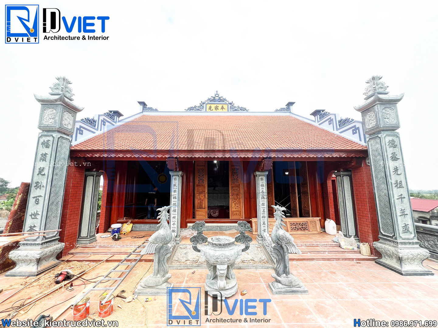 thiết kế thi công nhà thờ họ (từ đường) 2 tầng 3 gian 2 mái tân cổ điển 11x13m kết hợp ở tại Cẩm Giàng - Hải Dương (13)