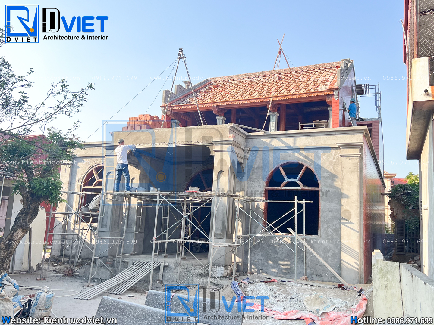 thiết kế thi công nhà thờ họ (từ đường) 2 tầng 3 gian 2 mái tân cổ điển 11x13m kết hợp ở tại Cẩm Giàng - Hải Dương (7)