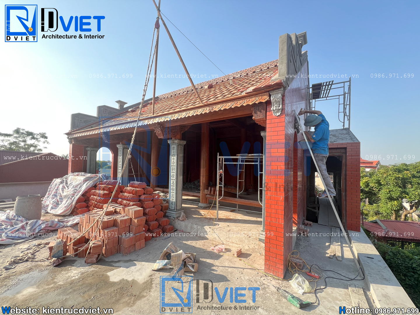 thiết kế thi công nhà thờ họ (từ đường) 2 tầng 3 gian 2 mái tân cổ điển 11x13m kết hợp ở tại Cẩm Giàng - Hải Dương (8)