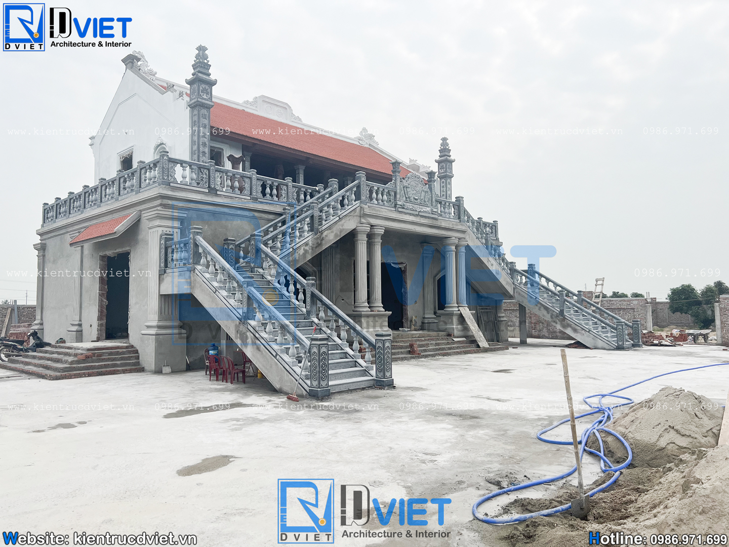 Thực tế thi công nhà thờ họ (từ đường) 2 tầng 3 gian 2 chái kết hợp ở 18x12m tại Phù Cừ - Hưng Yên (10)